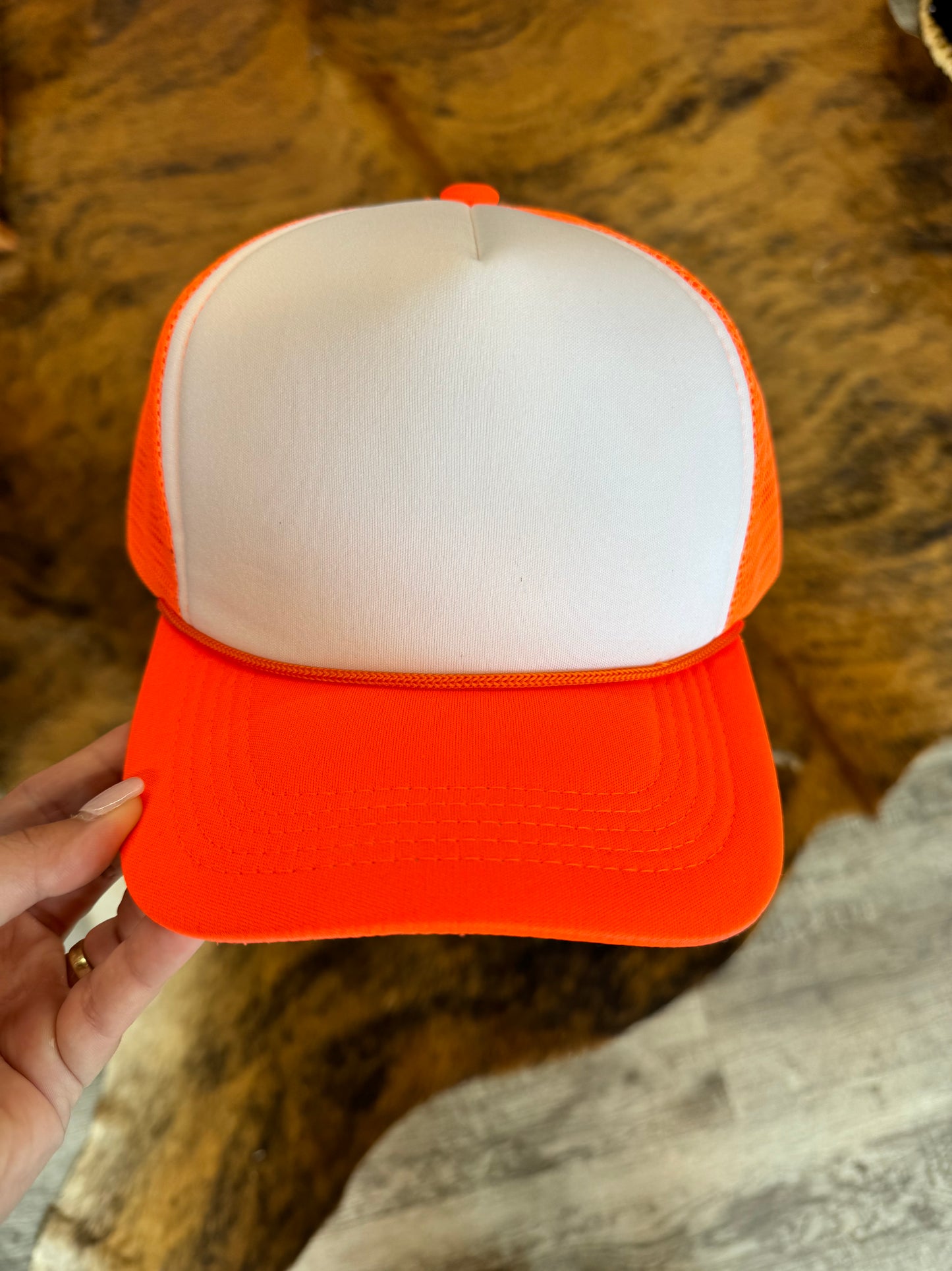 White & Neon Orange Trucker Hat