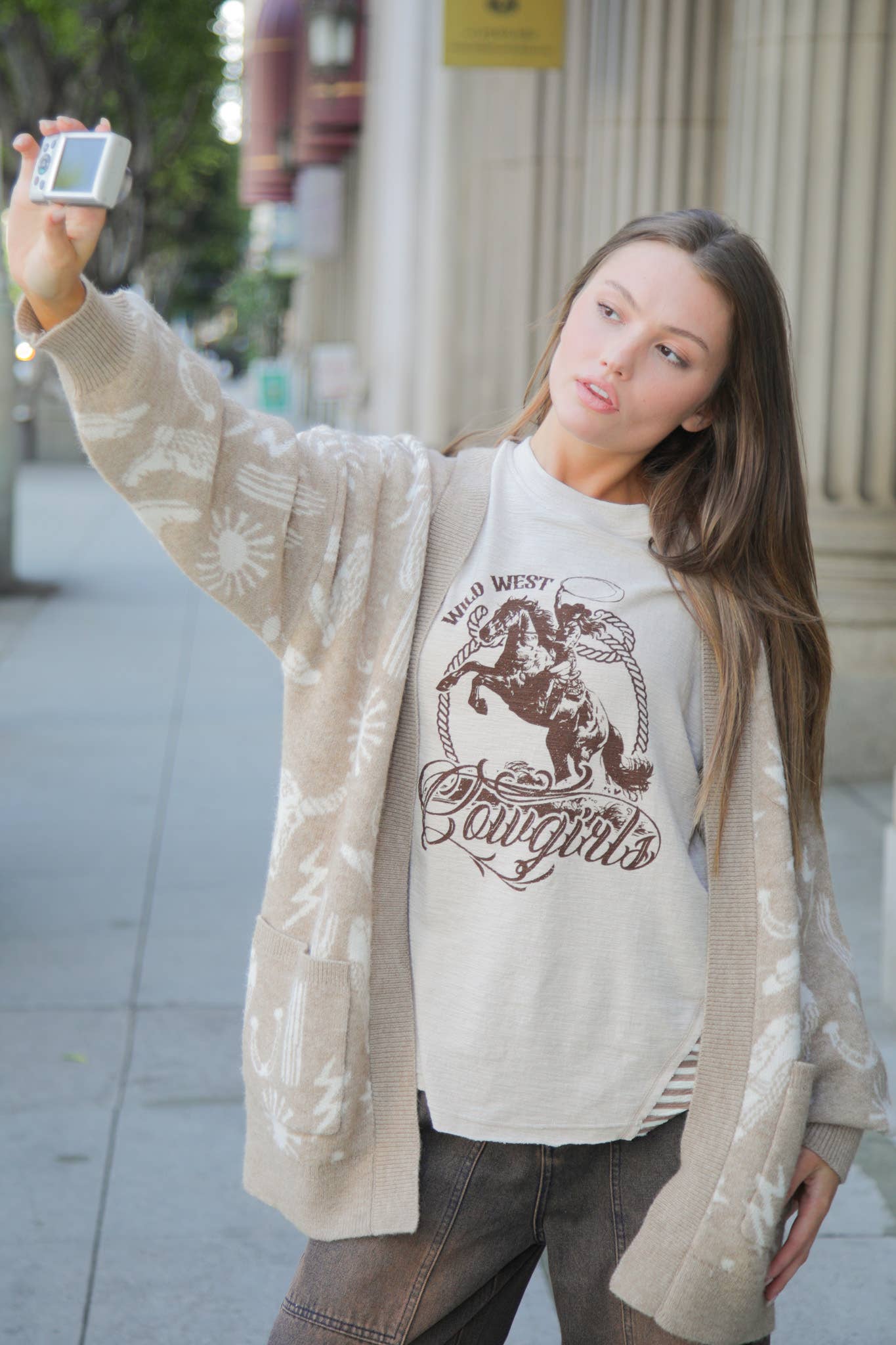 Oversized Western Graphic Knit Top