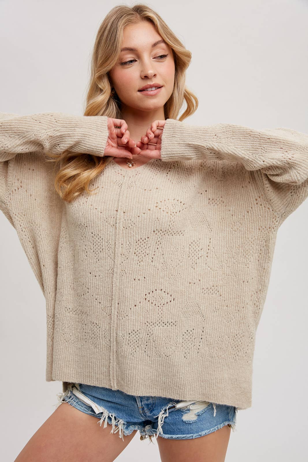 V-Neck Knit Sweater Pullover