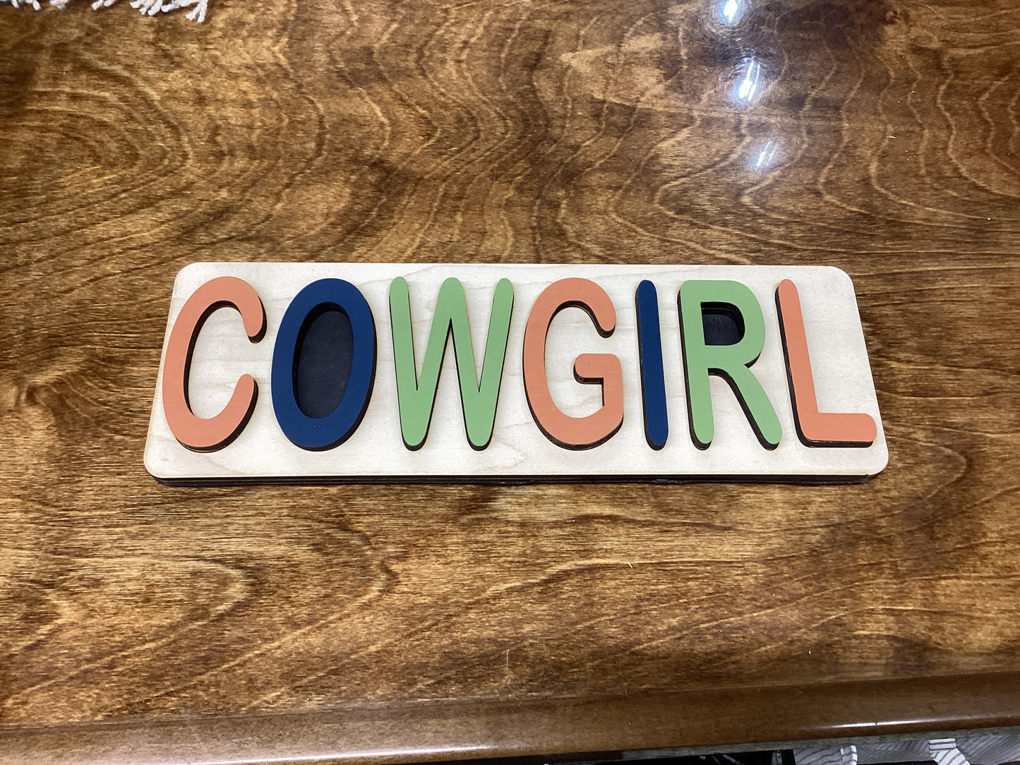 Cowgirl Wooden Puzzle - Orange Navy Green
