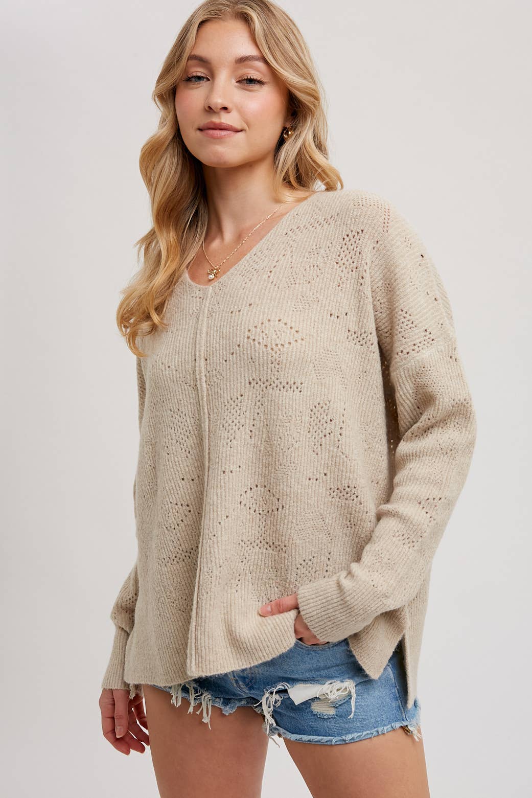 V-Neck Knit Sweater Pullover