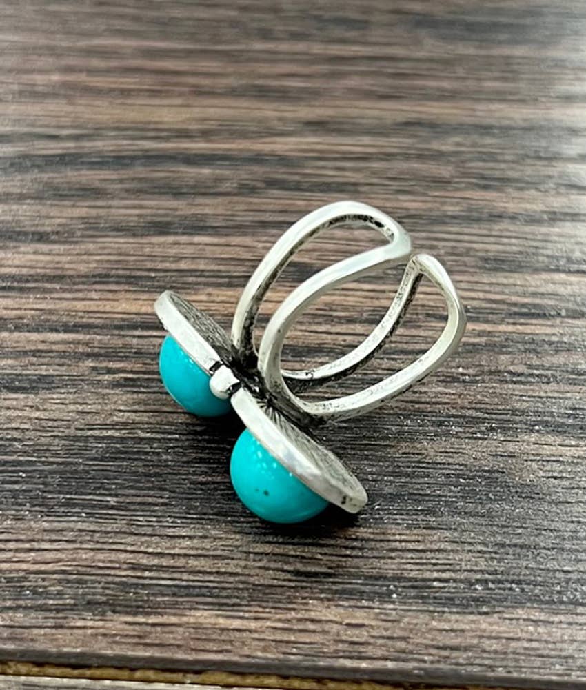 10mm Round Turquoise Adjustable Ring