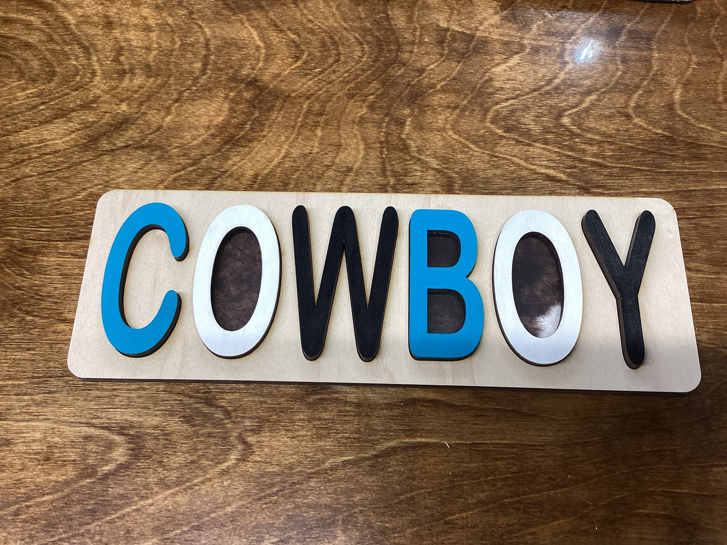 Cowboy Wooden Puzzle - Turquoise White Black