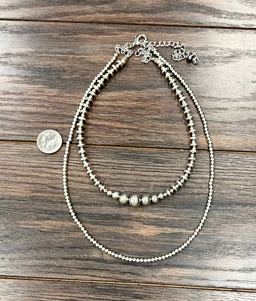 20" 2-strand Silver Navajo Bead Necklace