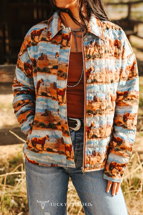 Desert Horse Printed Quilted Jacket