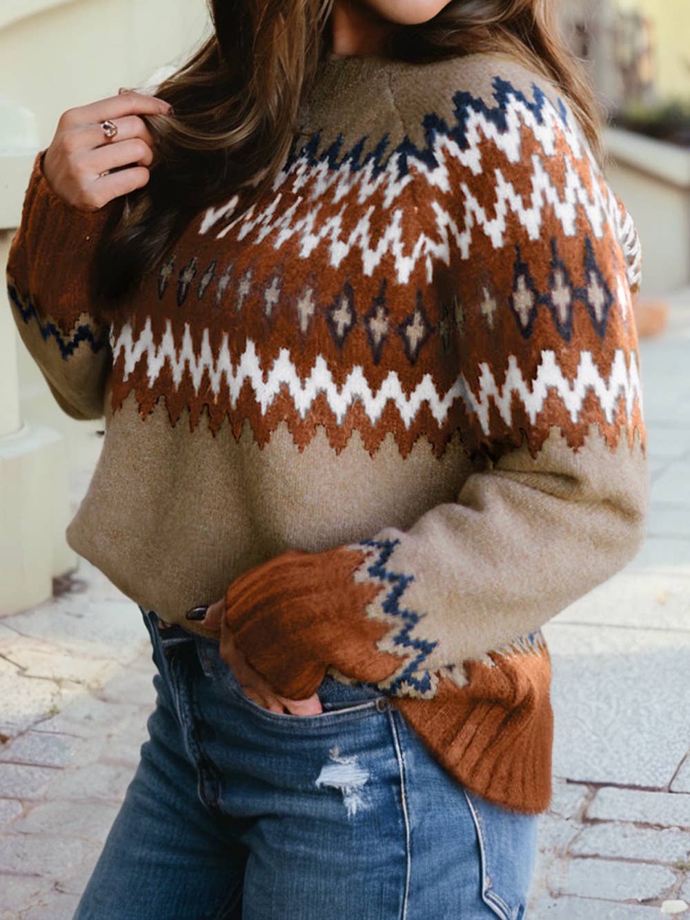 Colorblock Crew Neck Sweater
