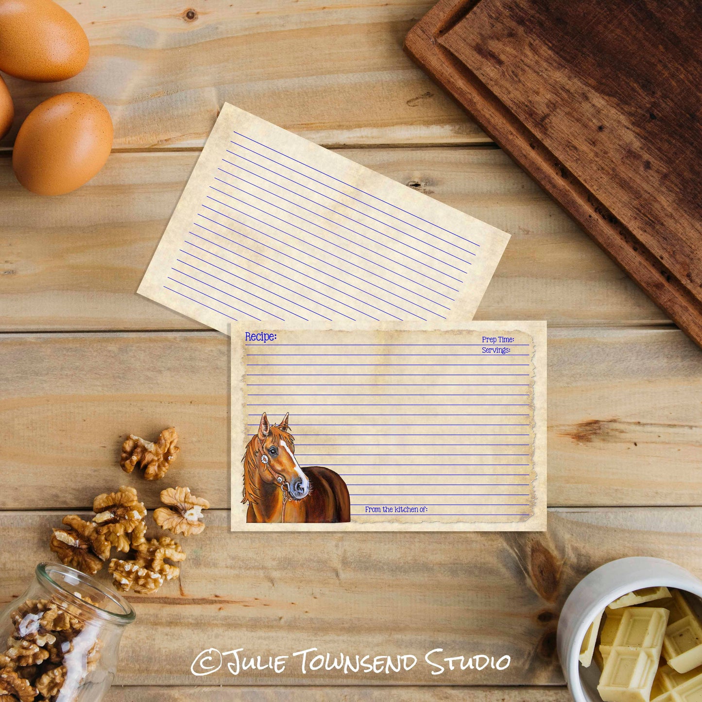 Set of 12 Cute Horse Recipe Cards