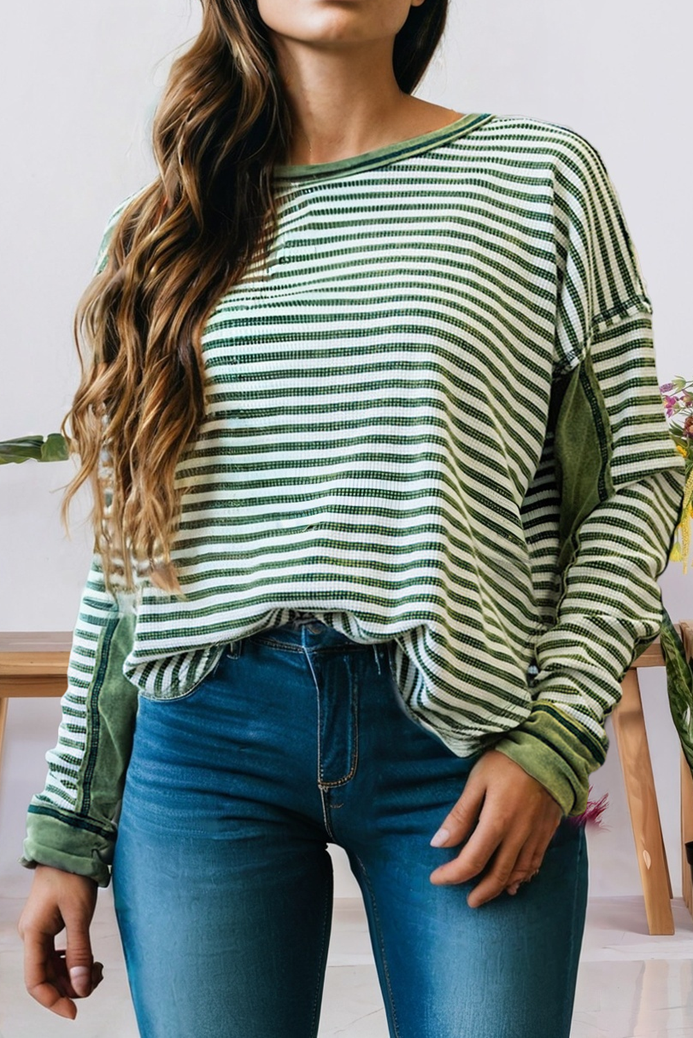 Striped Knit Drop Shoulder Top