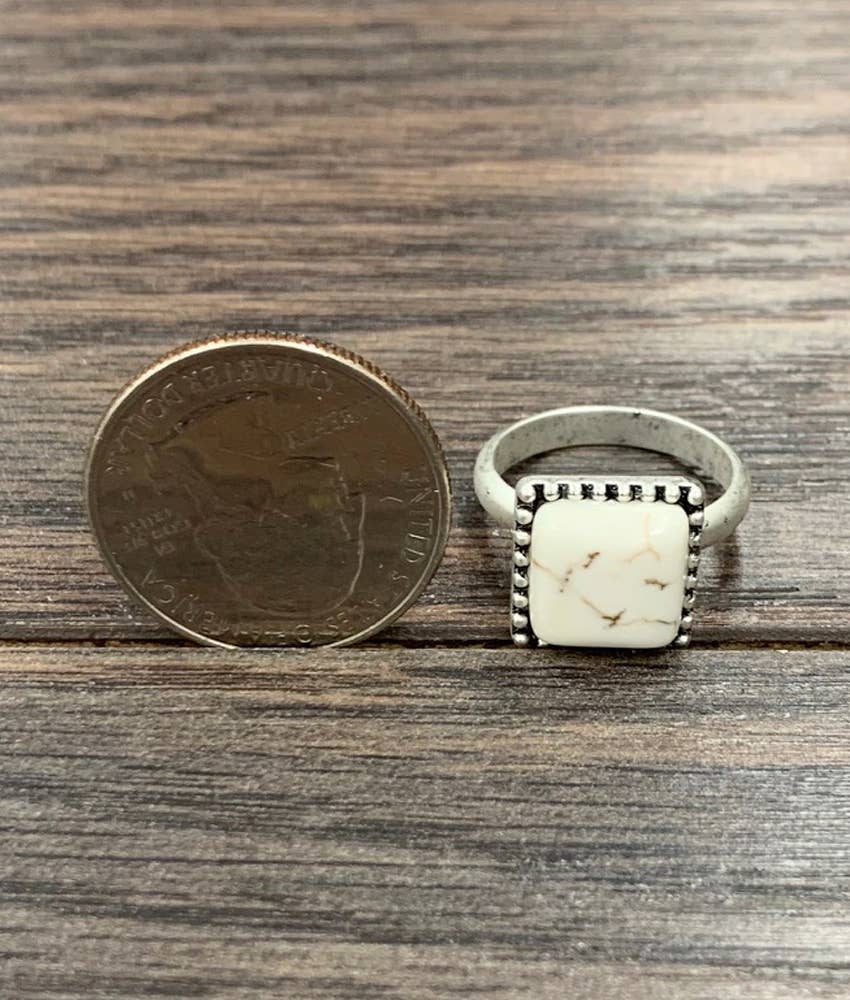 Square White Stone Ring
