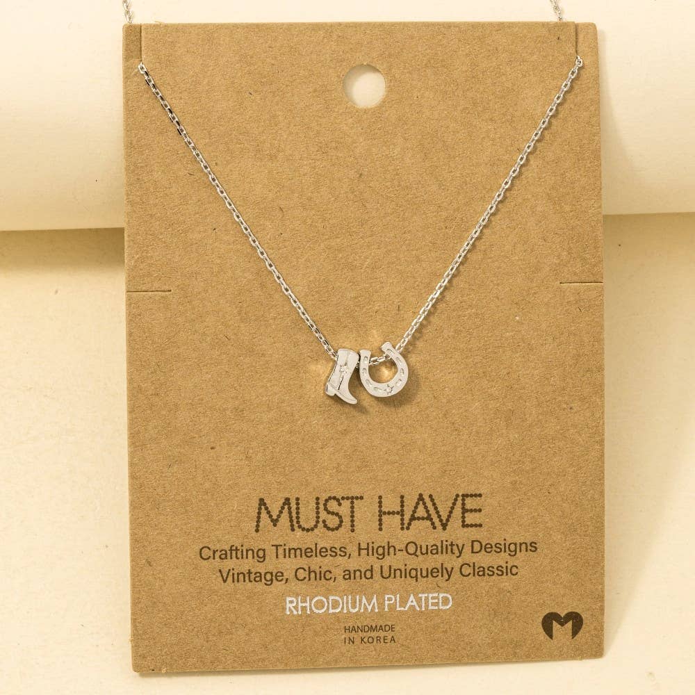 Cowboy Boots Horse Shoe Charm Necklace