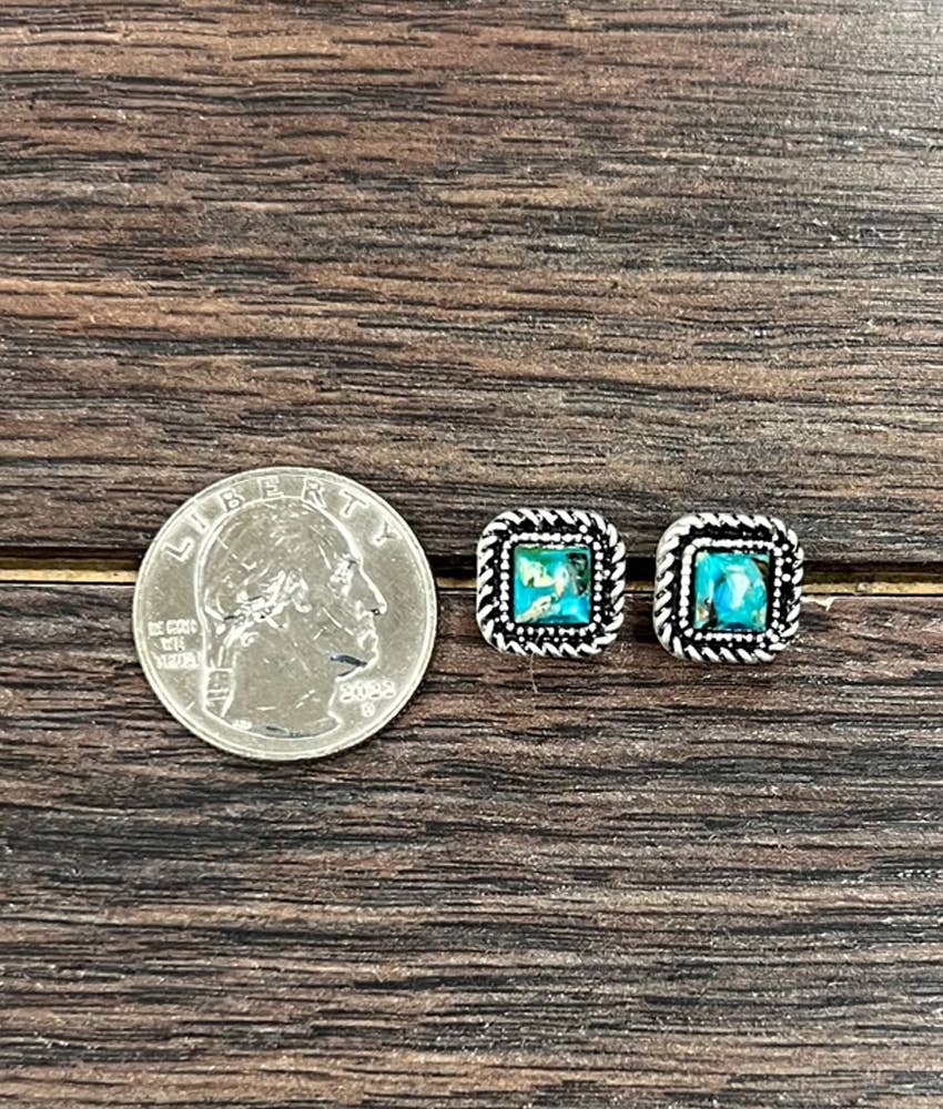 Square Gemstone Stud Earrings
