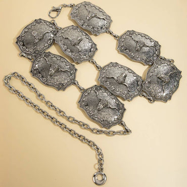 Western Longhorn Engraved Chain Belt