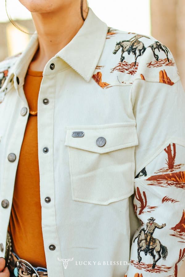 Cream Corduroy Pearl Snap Shirt