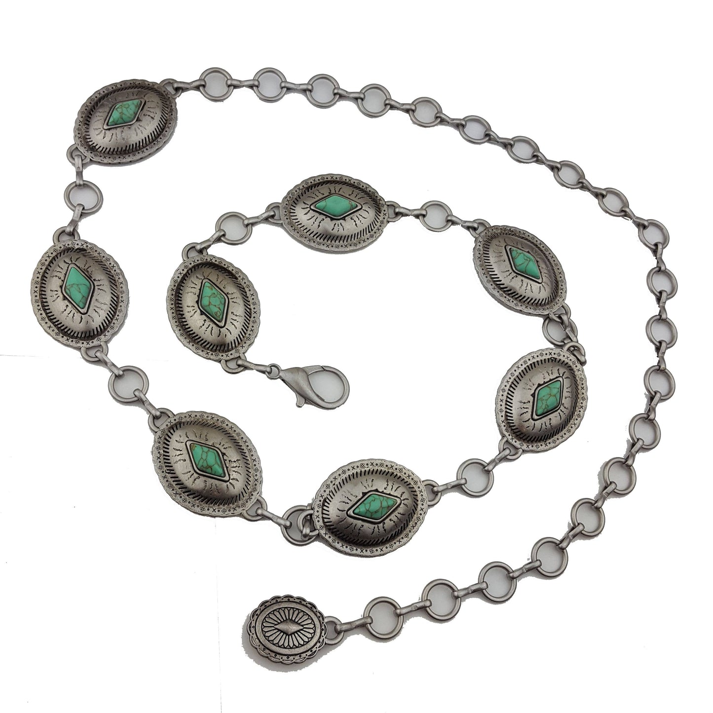 Oval Matte Silver Concho Chain Belt
