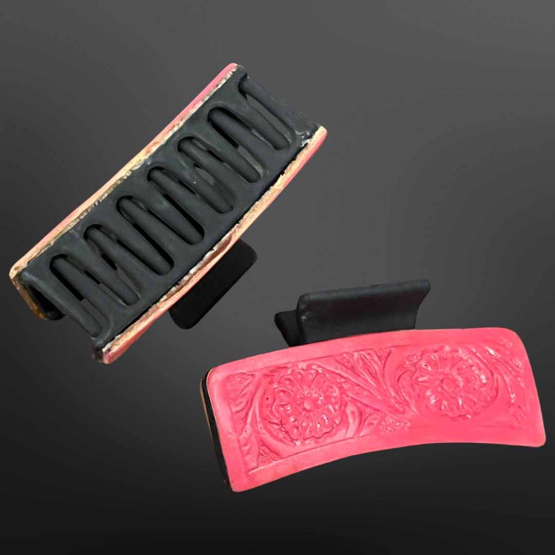 Pink Tooled Leather Claw Hair Clip