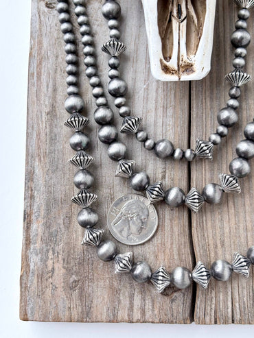 3pc Silver Pearl Bead Necklace Set