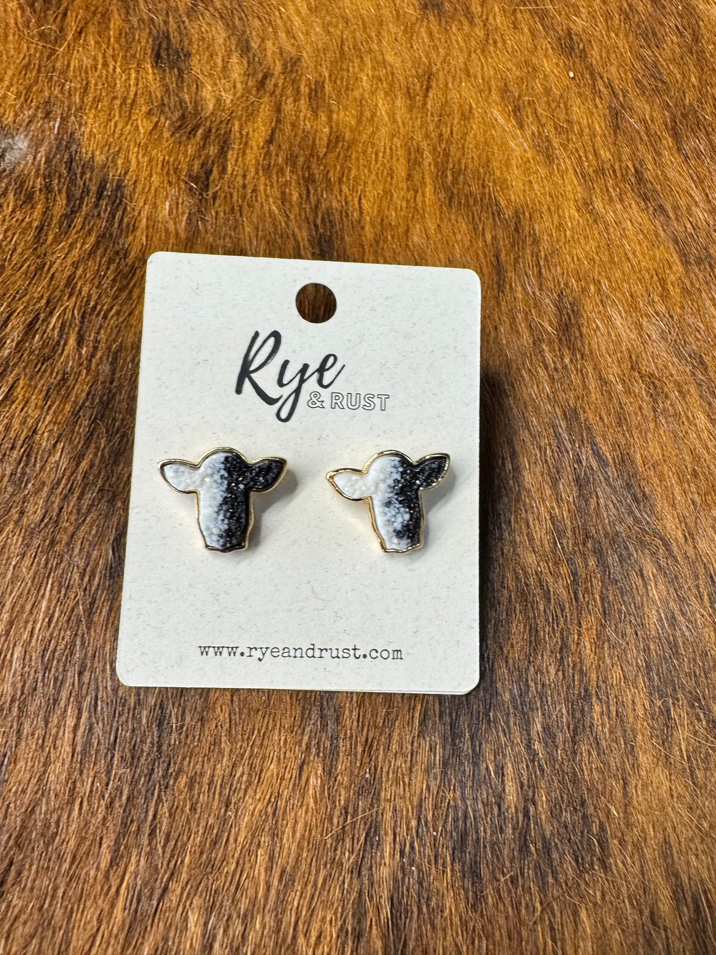 Cow Druzy Stone Black Stud Earrings