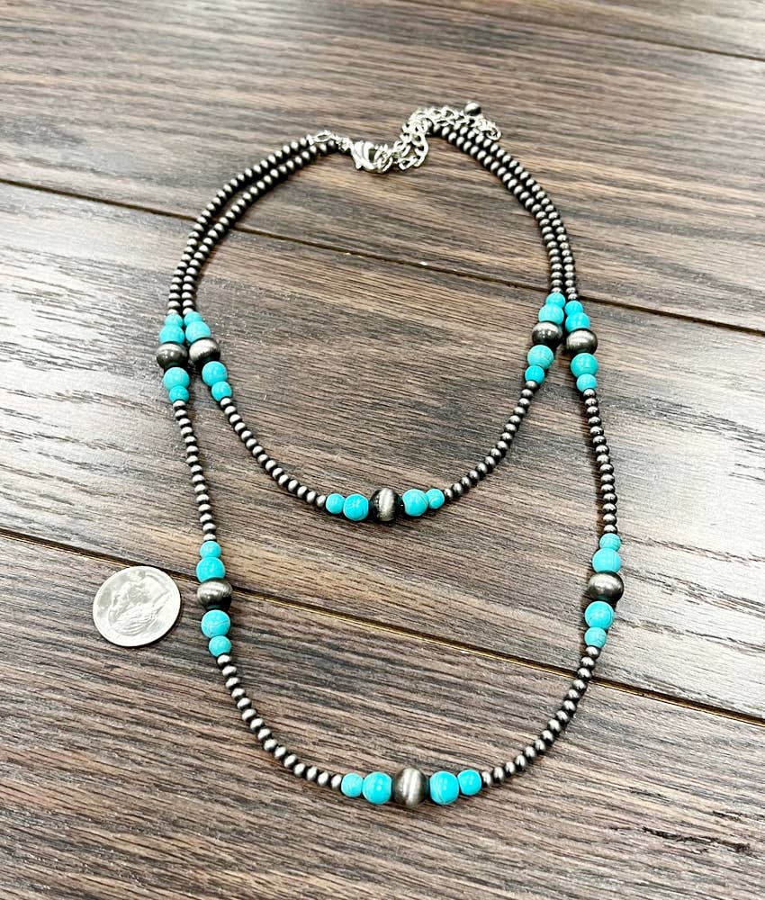 2-strand Navajo Bead, Synthetic Turquoise Necklace
