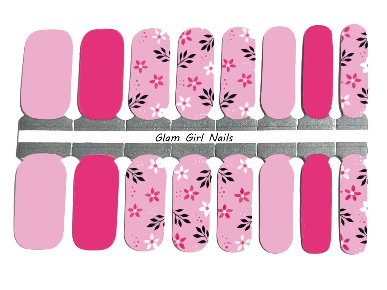 Pink Floral Nail Polish Strips