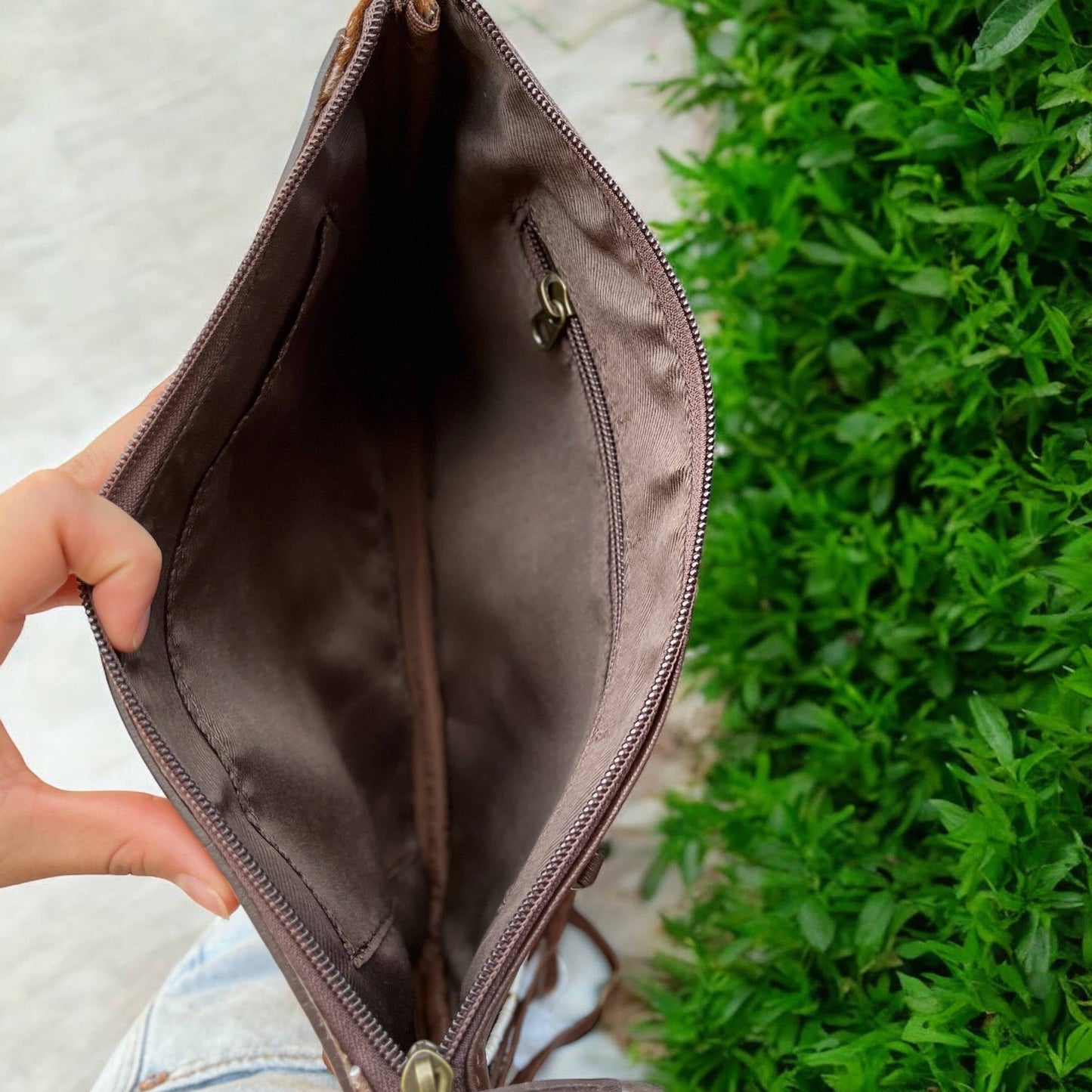 Cowhide and Fringe Crossbody Purse