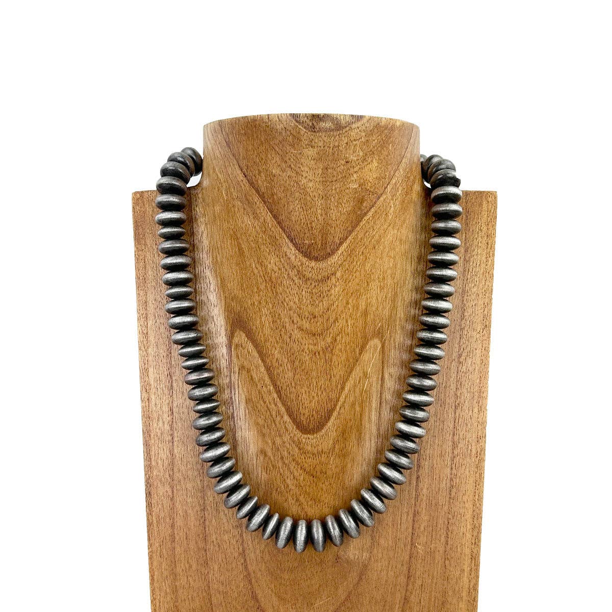 15mm Roundel Silver Navajo Pearl Bead Necklace