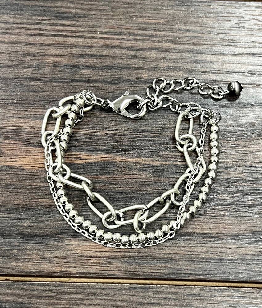3-strand Silver Navajo Bead Adjustable Bracelet