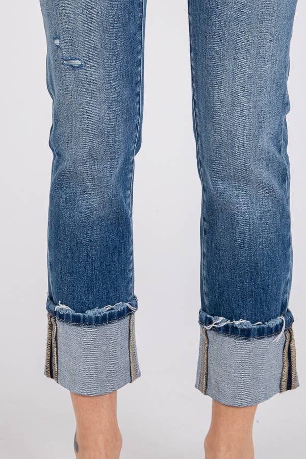 Slim Straight Cuffed Jeans
