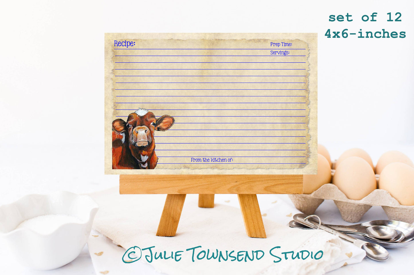 Set of 12 Cute Cow Recipe Cards