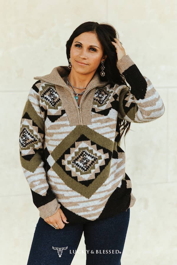 Aztec Knitted Zip-up Sweatshirt