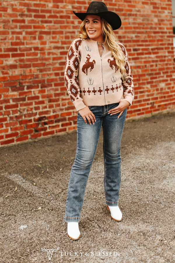 Kickin Broncho Knit Zip-up Sweater