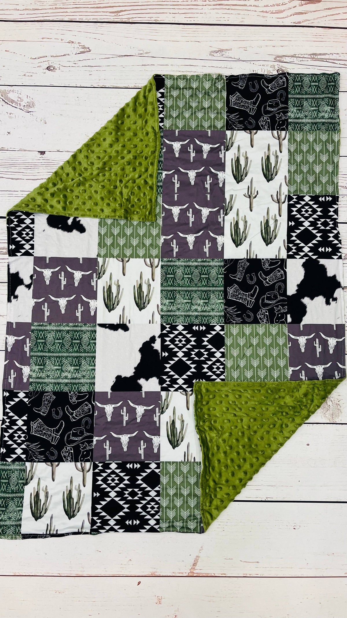 Olive Cows Cactus Blanket