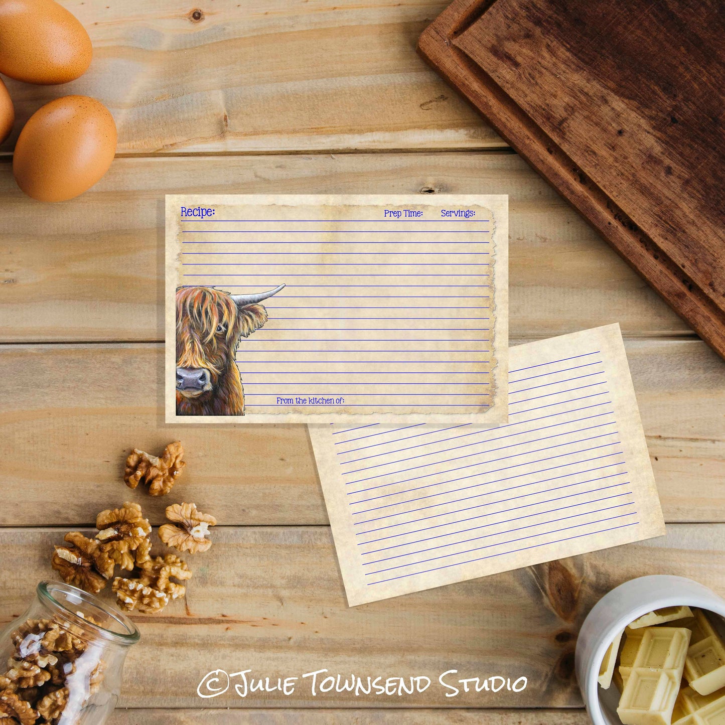 Set of 12 Highland Cow Recipe Cards
