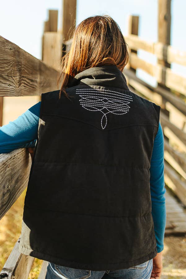 Black Aztec Lined Boot Stitch Vest