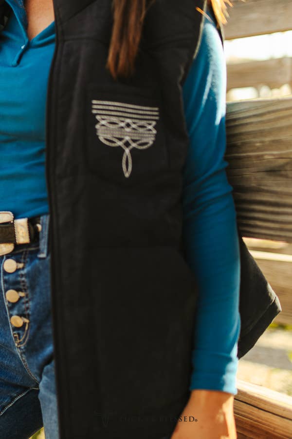Black Aztec Lined Boot Stitch Vest