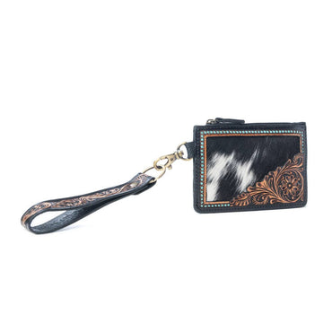 Apache Twilight Handtooled Hairon Leather Card Holder in Midnight Hide