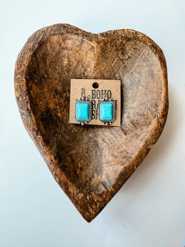 Western Rectangle Stone Earrings Turquoise