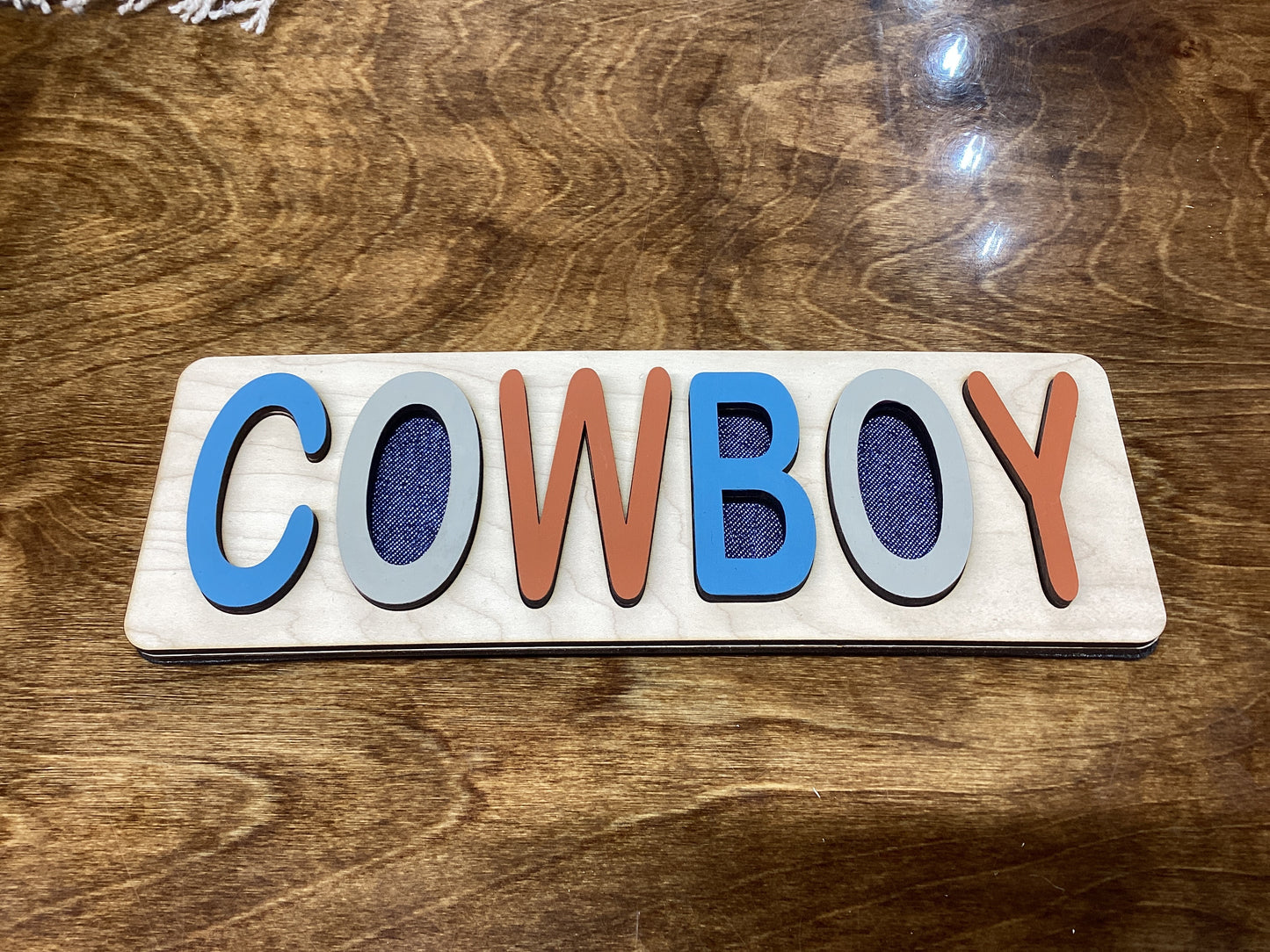 Cowboy Wooden Puzzle - Blue Tan Orange