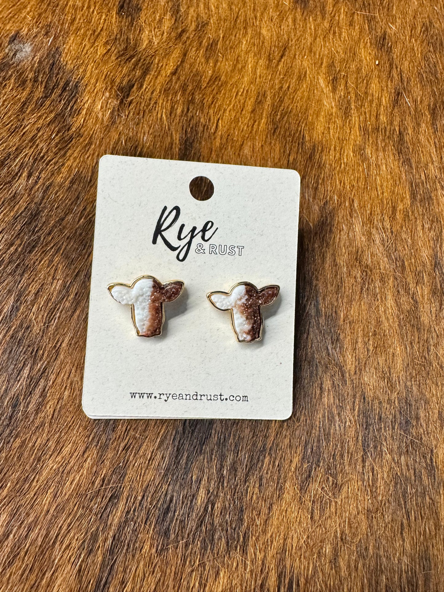 Cow Druzy Stone Brown Stud Earrings