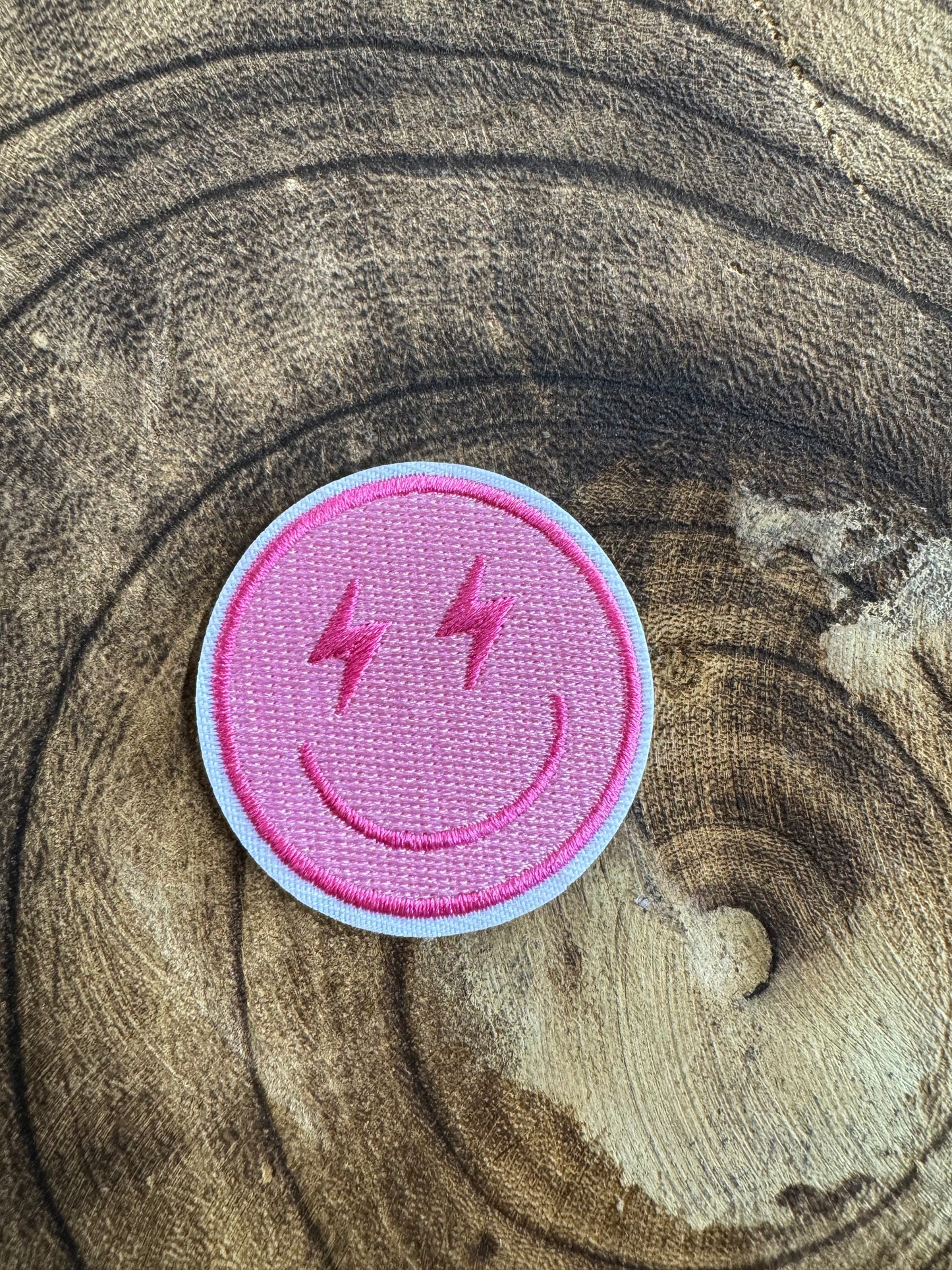Pink Lightning Bolt Smiley Patch