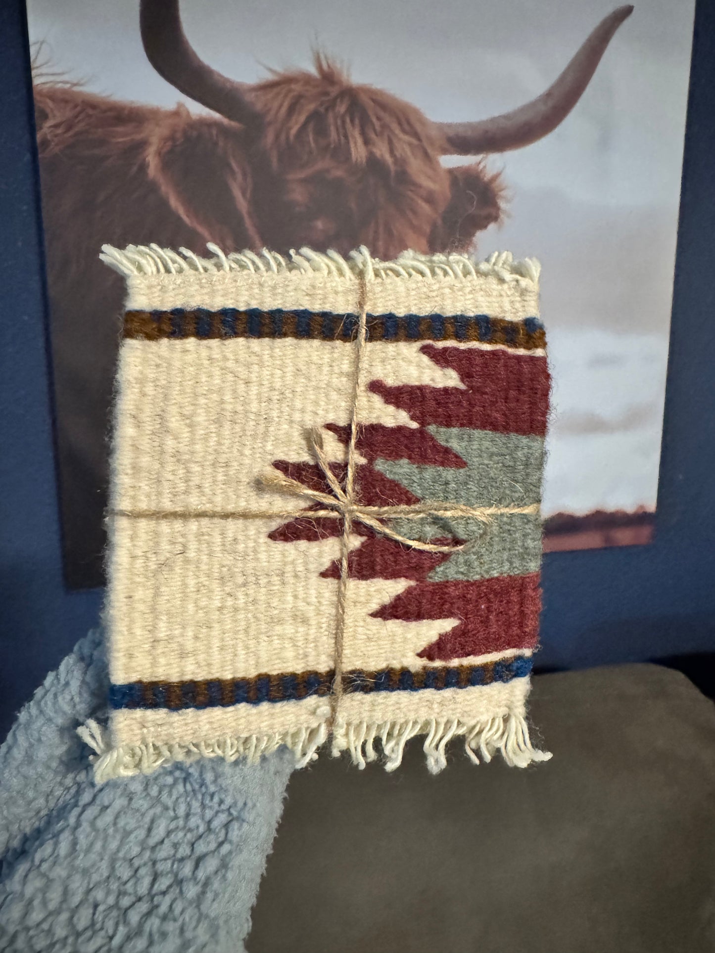 Maroon and Beige Aztec Rug Coasters