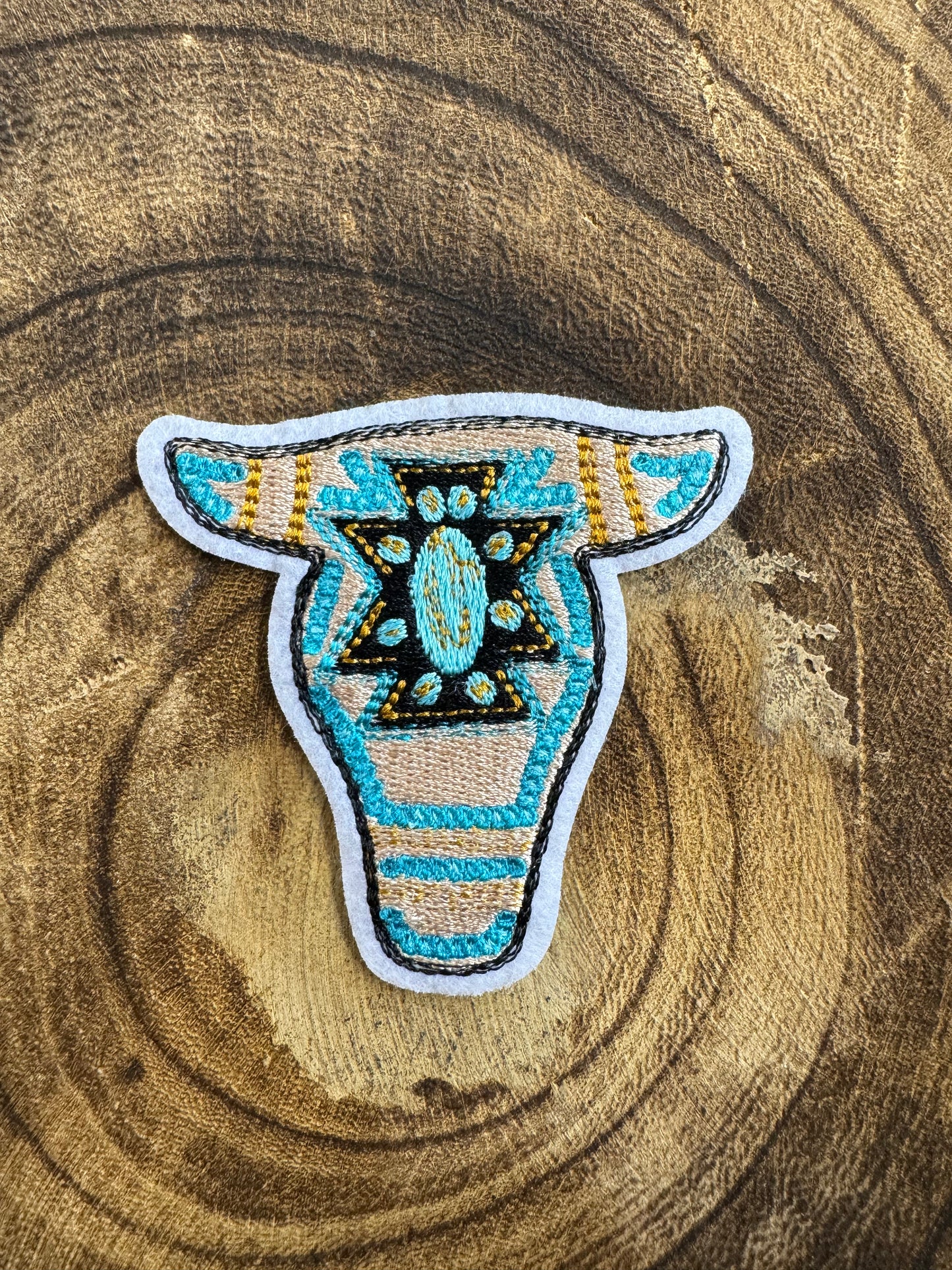 Turquoise Stone Steer Skull Patch