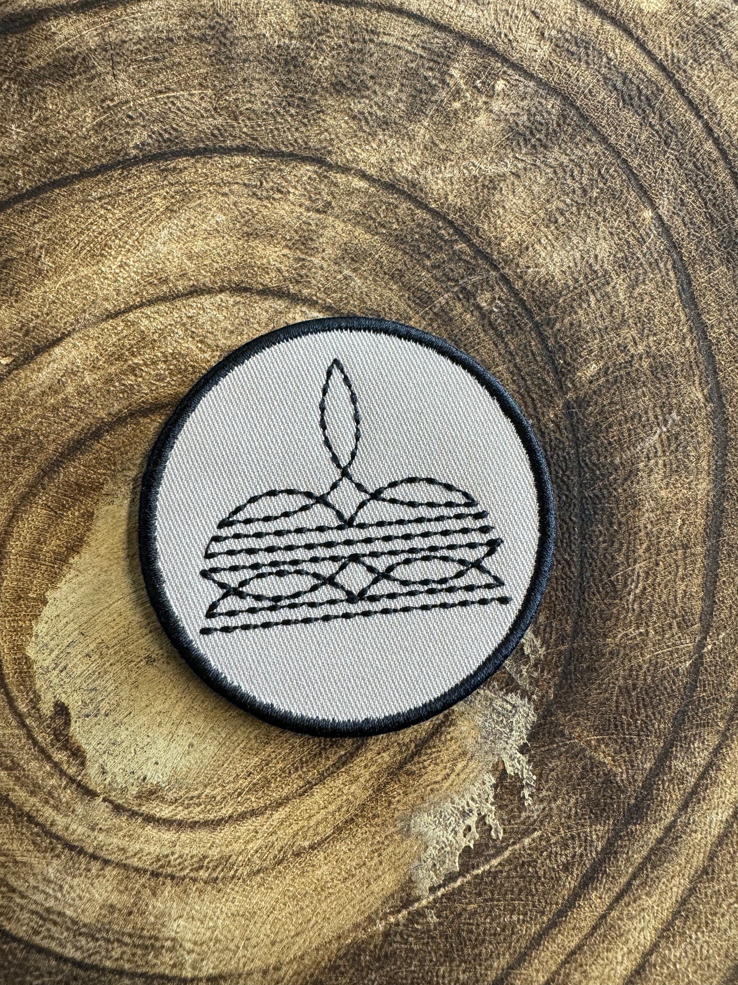 Tan Boot Stitch Circle Patch