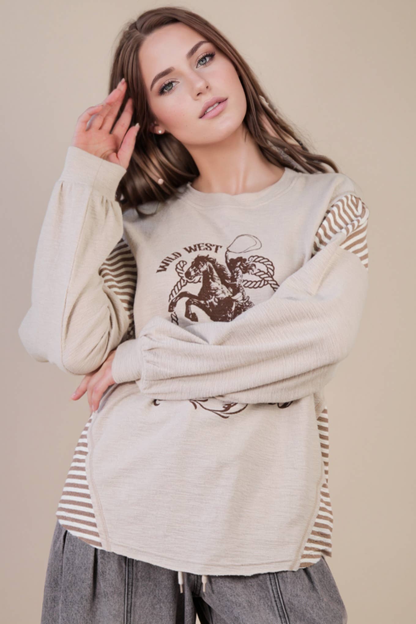 Oversized Western Graphic Knit Top