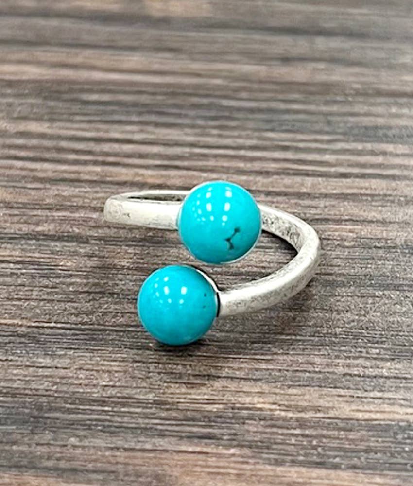 Round Turquoise, Brass Adjustable Rings
