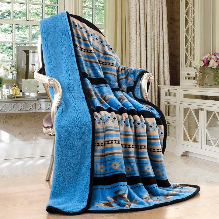 Southwestern Aztec Sherpa Fleece Throw Turquoise