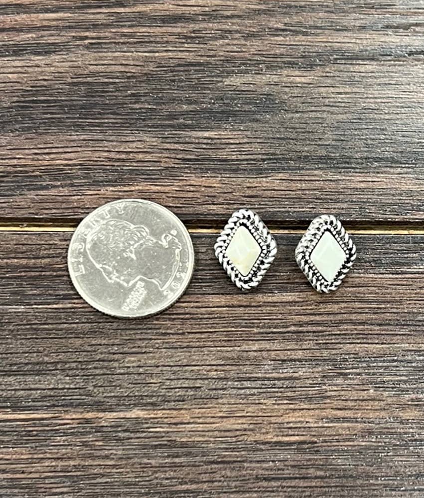 White Stone Stud Earrings