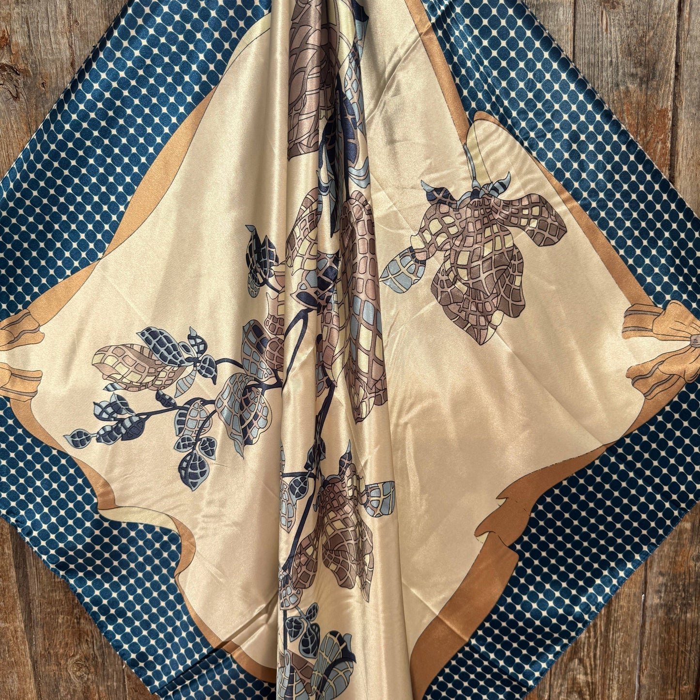 Tan and Blue Floral Wild Rag