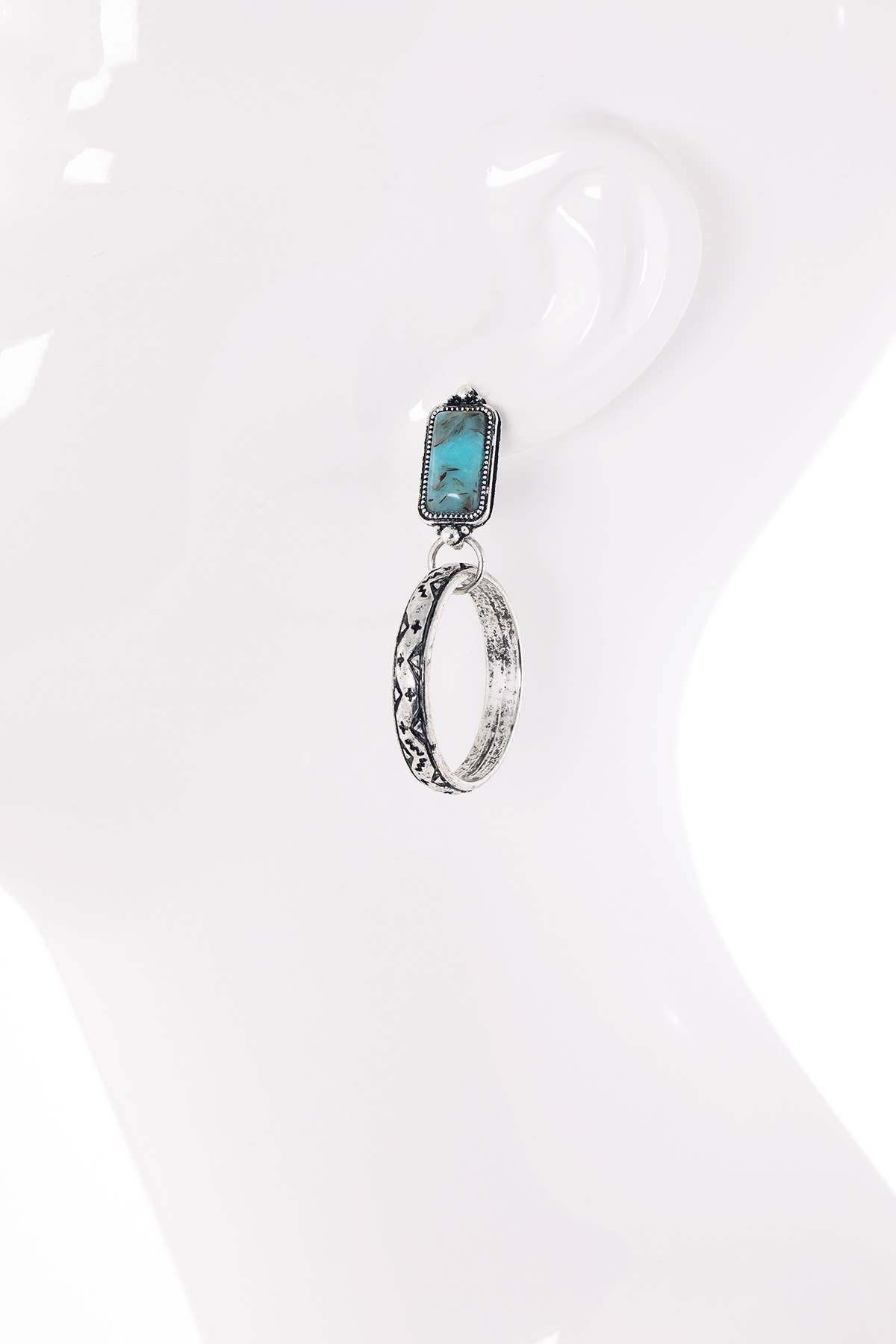 Stamped Stone Hoop Earring