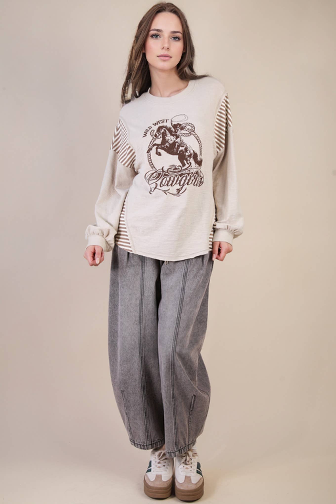 Oversized Western Graphic Knit Top