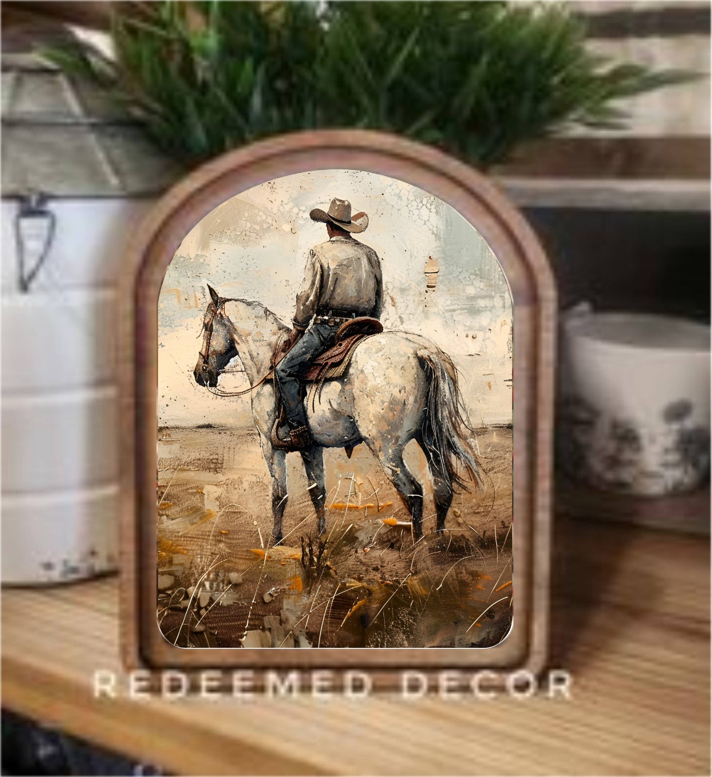 White Horse Cowboy Framed Art